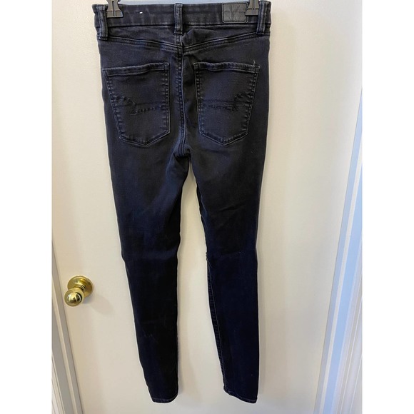 black jeans American Eagle size 4 Long  super stretch ripped   A51b - Picture 2 of 3
